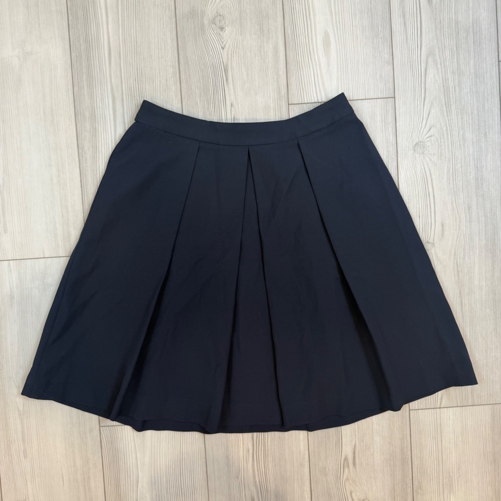 Brooks Brothers Red Fleece Navy Blue Pleated Skirt Womens 8 Stretch Cotton Blend